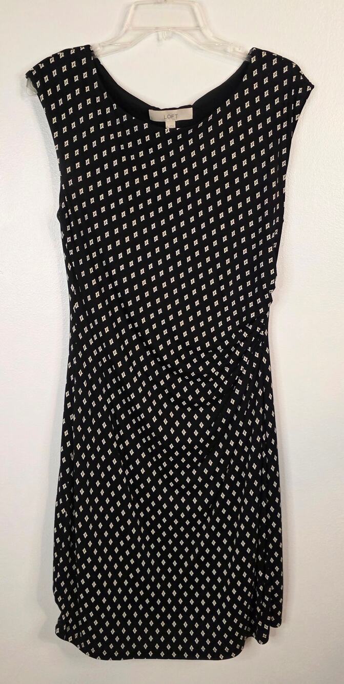 Ann Taylor Loft Black/White Sheath Dress Side Cinch Sleeveless Women M Lined